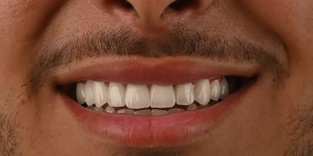 Après&nbsp;: les dents du haut blanches, de la même teinte