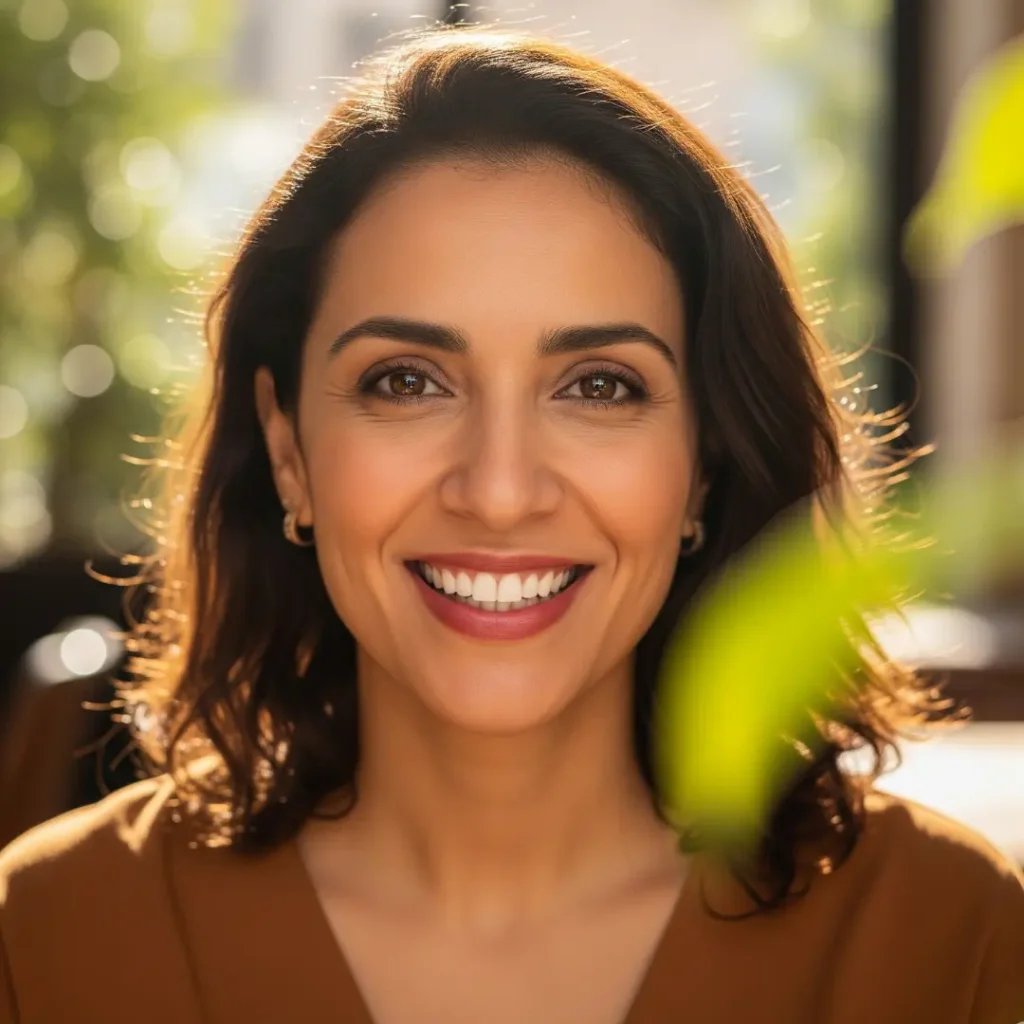 Patiente souriante après un traitement en facettes dentaires au Centre Dentaire Kandil à Mohammedia, près de Casablanca, Maroc